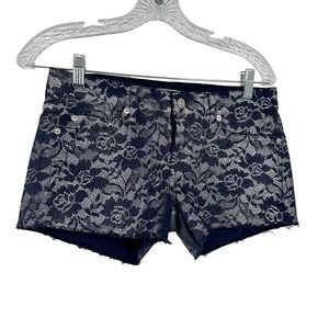 7 For All Mankind Denim Silver Metallic Floral Print Shorts Sz 26